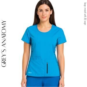 GREY’S ANATOMY ACTIVE Women’s Blue & Black Scrub Top, XS